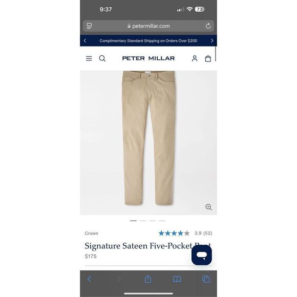 Peter Millar Signature Sateen Five-Pocket Pant 38 x 32 - Picture 5 of 5